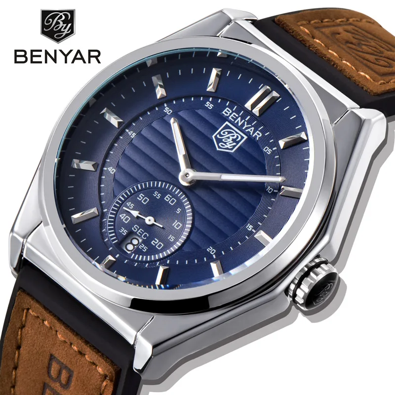 

BENYAR Men's Sports Watch Military Men's Watch Fashion Casual Brand Waterproof Leather Quartz Watch Chronograph Calendar Watch