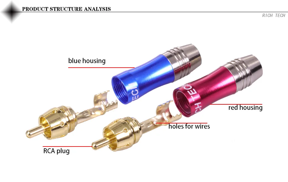 2 шт. позолоченный RCA разъем RCA штекер адаптер видео/аудио разъем Поддержка 6 мм кабель черный+ красный