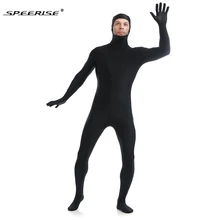 Sperse взрослый полный тело лицо Открытый черный зентай костюм мужчины цельный второй кожи колготки лайкра спандекс зентай Косплей Костюм