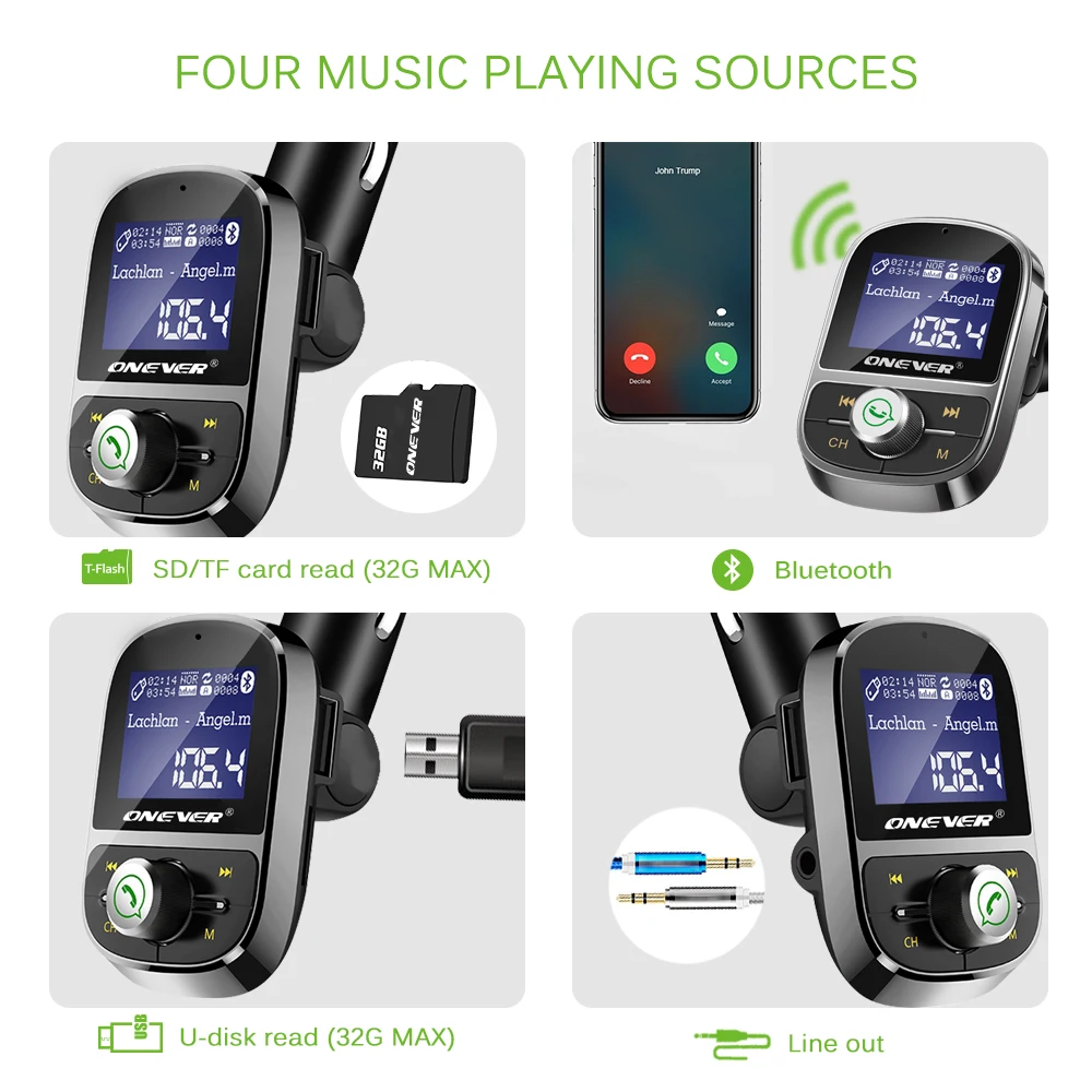 Cheap Onever FM Transmitter Wireless Bluetooth Hands free Car Kit FM Modulator Audio Car Mp3 Player 3.1A USB Charger Support TF Card U