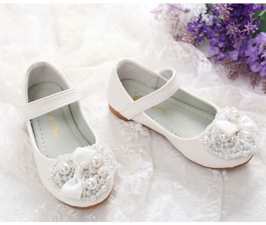 IYEAL/Новая модная детская обувь принцессы для маленьких девочек с жемчугом и бантом, Детская Свадебная обувь под платье для девочек, розовый/белый цвет