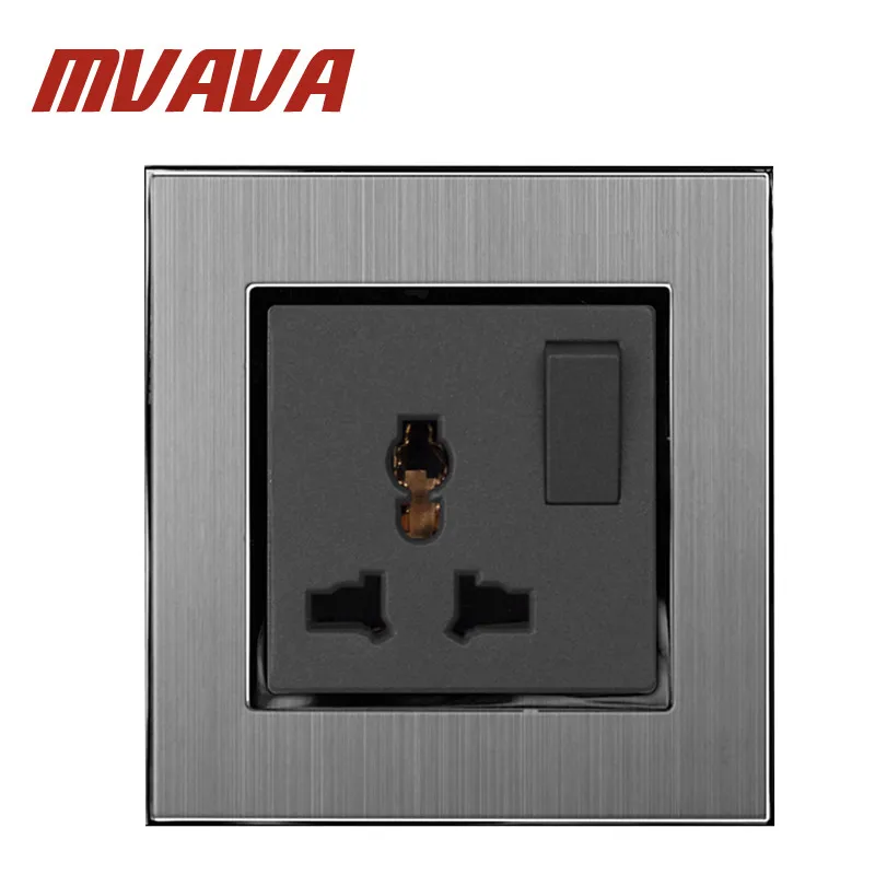 

MVAVA 1 Gang Switch and Universal Sokcet 110-250V Brushed Silver Metal Switch and 3 Pin Universal EU UK US Power Wall Socket