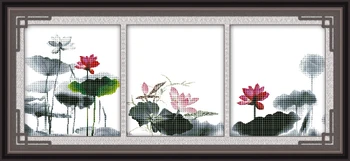 

Lotus (Triptych) Cross Stitch Kits 11CT Printed 14CT Set DIY Chinese Cotton Cross-stitch Counted Embroidery Needlework
