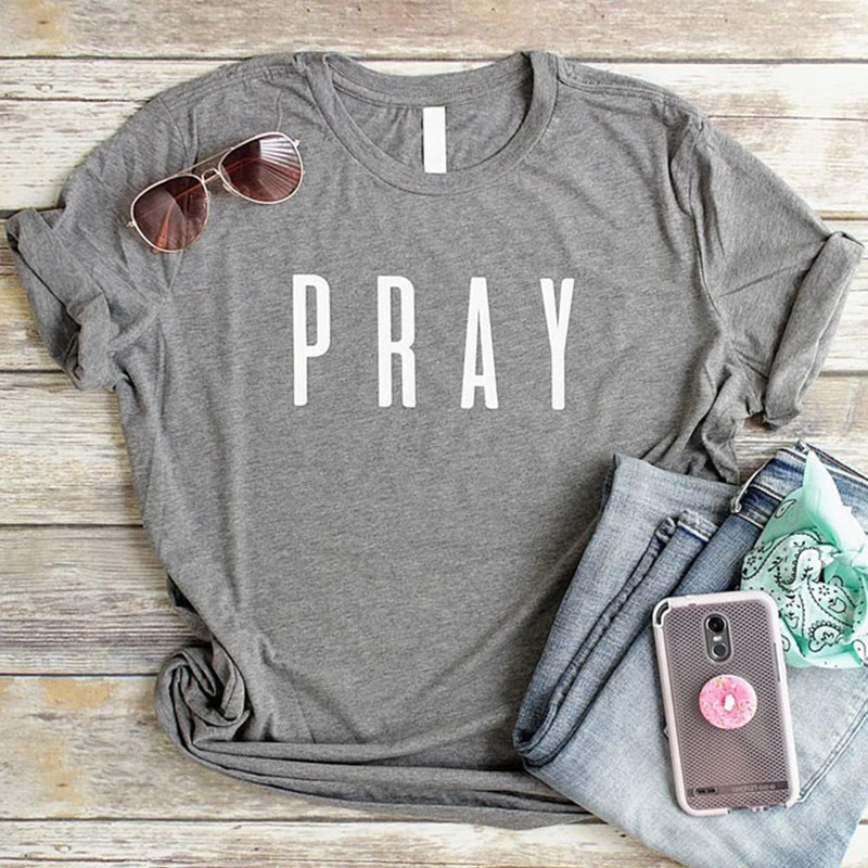 

Pray Christian T Shirts Fashion Clothes Women's Tshirt Easter T-shirt Letter Print Gery Tees Tops Cotton Tshirt Dropshipping