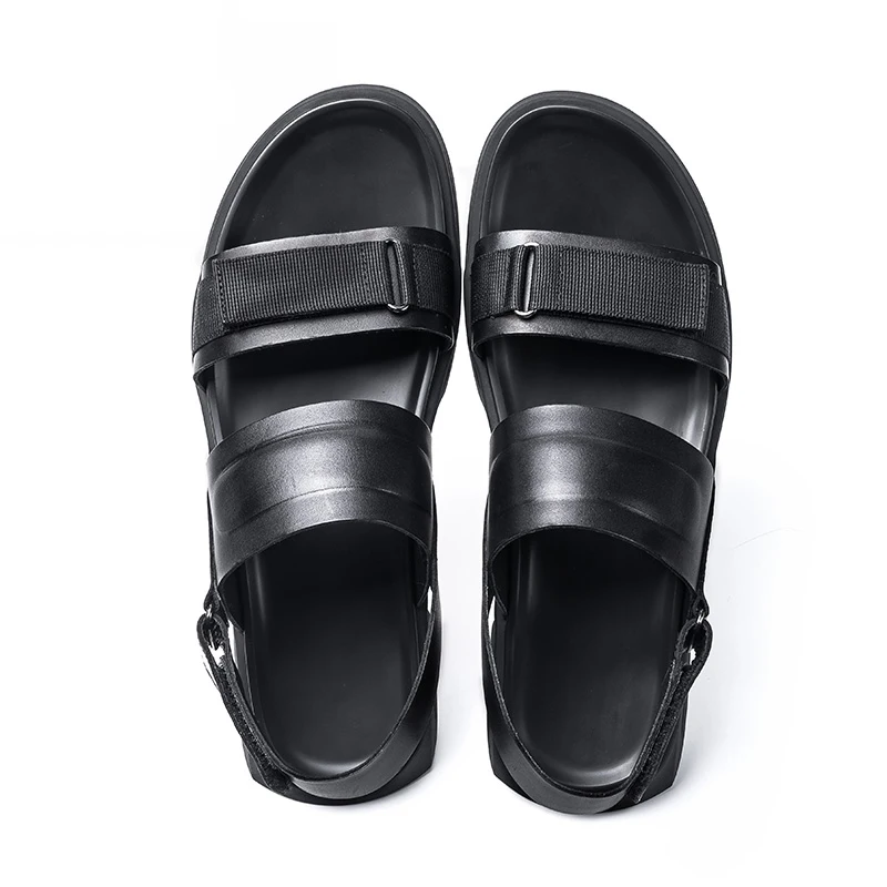 Superior Praia Preto Homens Couro Black Design Sapatas Respirável Da Sandálias Dos Genuíno De Do Qualidade Com Mycolen Minimalista Verão SqTxwCfACn