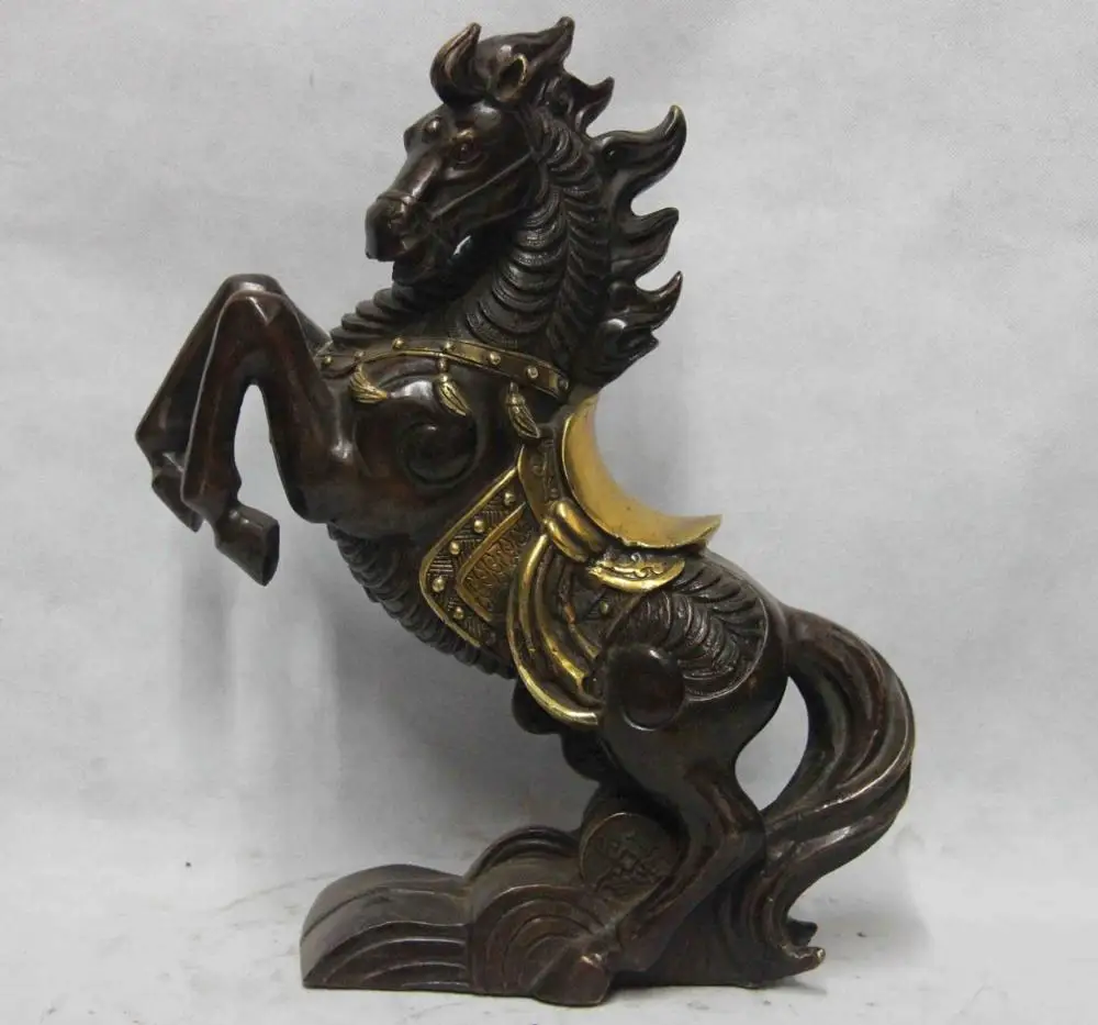 

China Copper Bronze Gild Feng shui Lucky Wealth Running Coin Horse Steed Statue