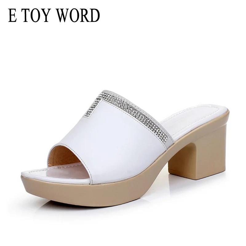 

E TOY WORD Size35-43 Wedges Slippers Women Mid Heel Shoes Summer Leather Soft Ladies Platform Sandals Fashion wild Women shoes