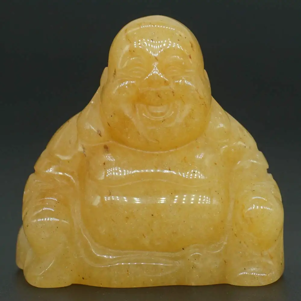 

1.4" Natural Yellow Aventurine Maitreya Buddha Stone carved Figurine Crafts Lucky Chakra Healing Reiki