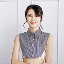 Сладкий леди зимний полосатый свитер с воротником-обманкой рубашки аксессуары для женщин хлопок Питер Пэн Съемная ложная манишка с вышитым воротником Топы