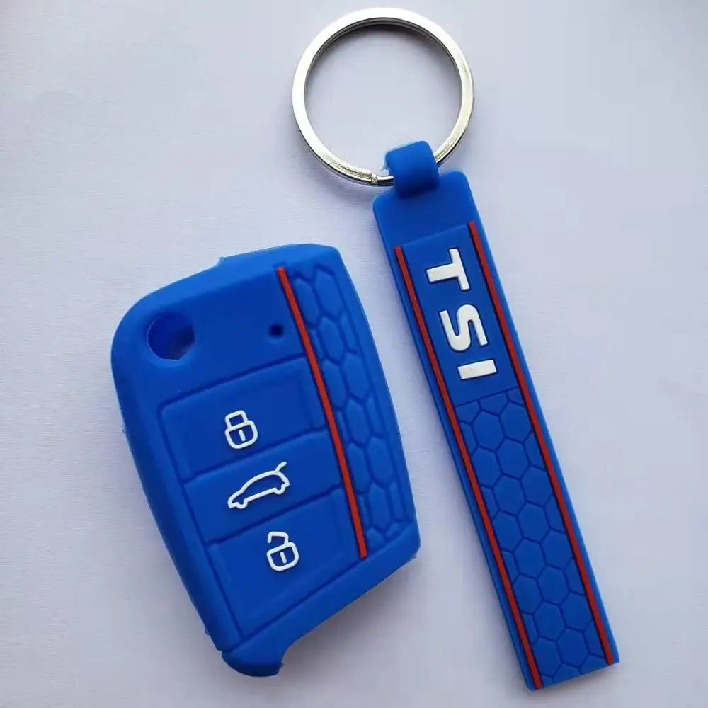 Чехол для ключей, силиконовый чехол для Gol Polo GOLF 7, MK7, Passat Bora, TSI, дистанционный флип-брелок для ключей - Название цвета: blue set 1