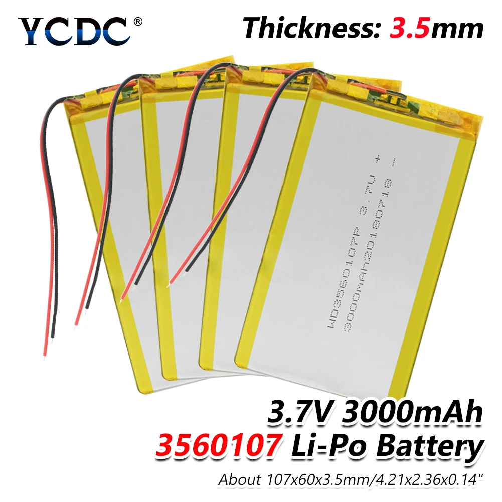 

3.7V 3000mAh 3560107 Lithium Polymer Accumulator Li ion Rechargeable Battery For DVD GPS PSP PDA Mobile Power Bank DIY E-book