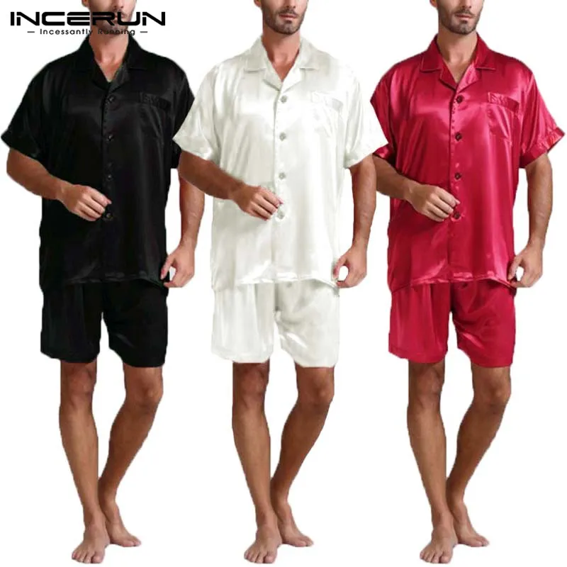 Для мужчин шелковые пижамы комплекты мягкая Пижама Повседневное Домашняя одежда модные шелковые короткий рукав топы и шорты Для мужчин