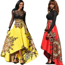 Новые женские модные африканские тотем татуировки печать желтый/красный империя талии Асимметричная высокая низкая юбка вечерние Дашики юбка