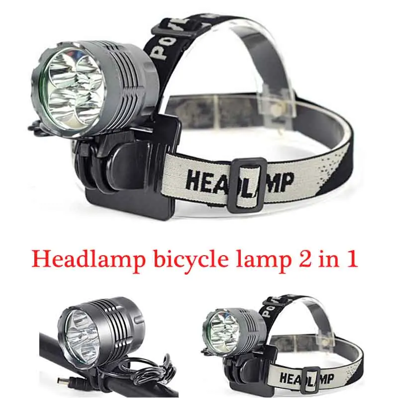 

Hot 10000 Lumen HeadLight 5x XM-L T6 LED 3 Modes Headlamp Bicycle Light 2 in 1 Torch+8.4V Battery+Charger Pack Set Luz Bicicleta