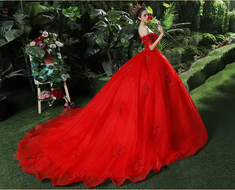 Luxury Arabic Red Wedding Dresses Beaded Ruffles Lace Appliques Bridal Gown Floor Length Bridal Dresses Vintage Bride Gown