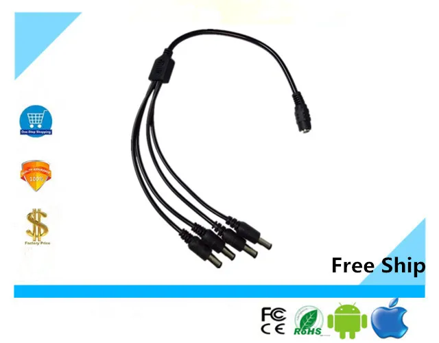 

1PC 1 DC Female To 4 Male plug Power Cord adapter Connector Cable Splitter for CCTV Security Camera free shipping