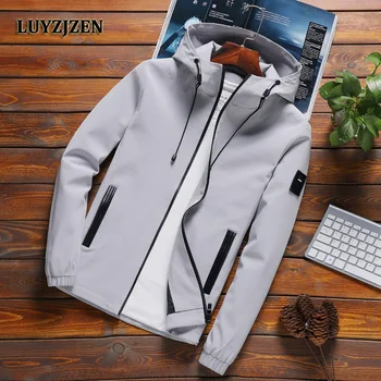 

LUYZJZEN Spring Autumn Jacket with Hood Fashion Windbreaker Jacket Zipper Pockets Casual Coats Long Sleeves Male Outwear Hot K11