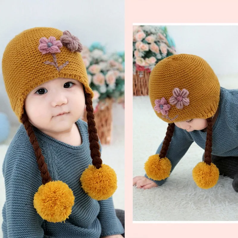 Newborn Baby Toddler Knit Hat Flower Baby Cap Infant Girls Bonnet Cute Hats Soft Cotton Newborn Baby Photo Props 6-24M