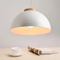 Новый современный светодиодный подвесной светильник E27 круглая белая деревянная лампа для столовой металлический абажур Подвесная лампа