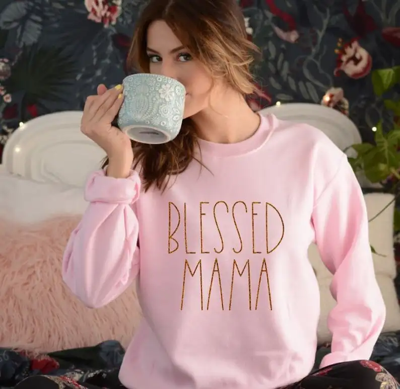 

Skuggnas New Arrival Blessed Mama Sweatshirt Mom Jumper Mom Life Sweatshirt Gift For Mom Blessed Mama Sweatshirt Drop Shipping