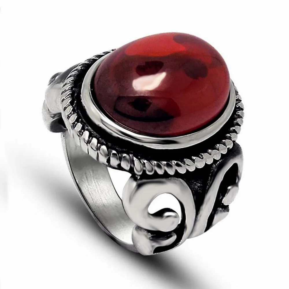 

Retro Palace Red/Black Titanium Steel Men Jewelry Couple Rings Vintage Big Statement Ethnic Ring for Men
