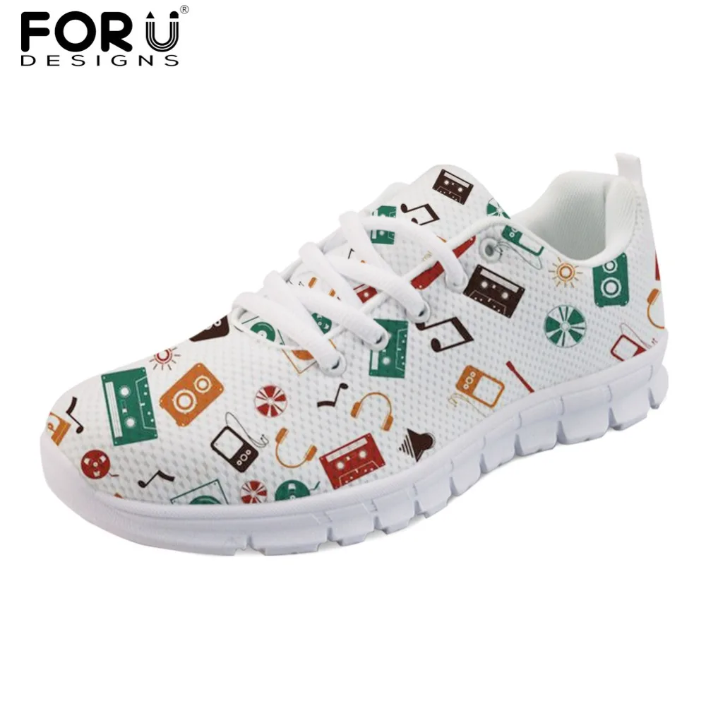 

FORUDESIGNS Fashion Autumn Flats Shoes Women 2018 3D Music Print Casual Women's Sneakers Shoes Woman Lace-up Comfortable Zapatos