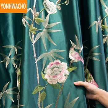 

Custom curtains high grade luxury Chinese green living room festive embroidery cloth blackout curtain tulle drape N990