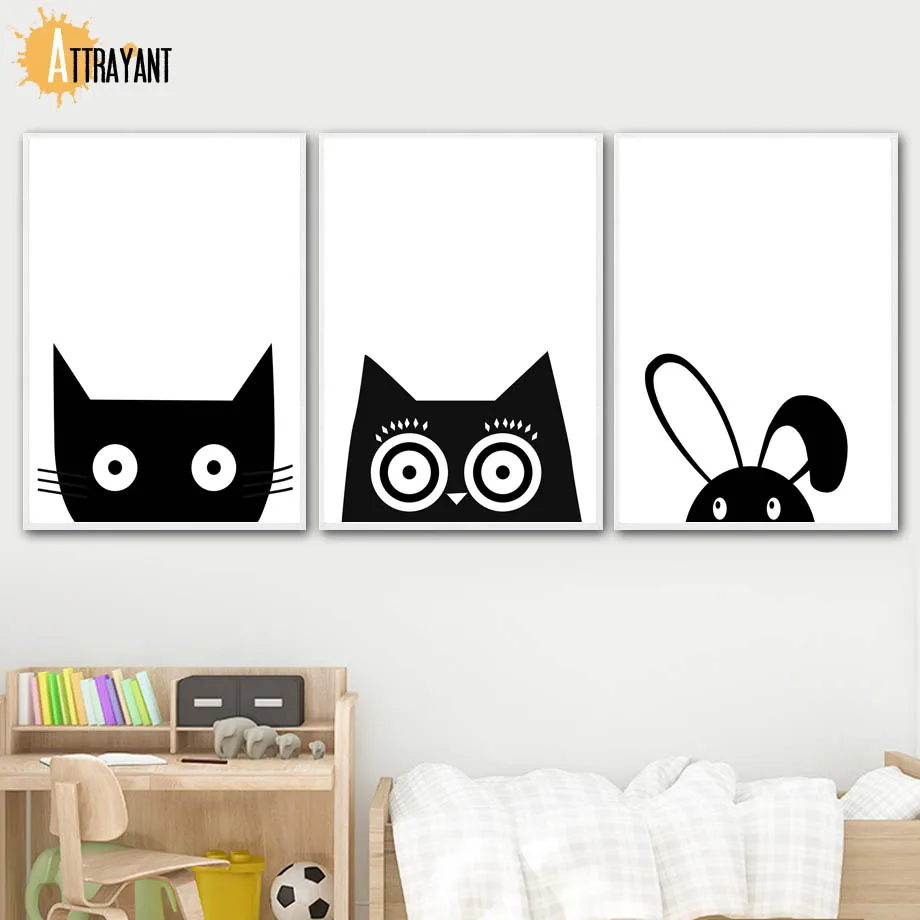 

Peep Cat Rabbit Wall Art Canvas Painting Nordic Posters And Prints Wall Pictures For Kids Bedroom Baby Boy Girl Room Home Decor