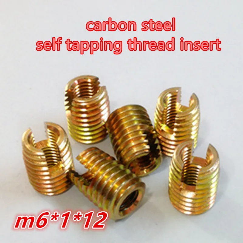 20pcs M6 Self Tapping Thread Inserts 302 Slotted Type Screw Bushing M6*1.0*12 (L) Steel Zinc Plated |
