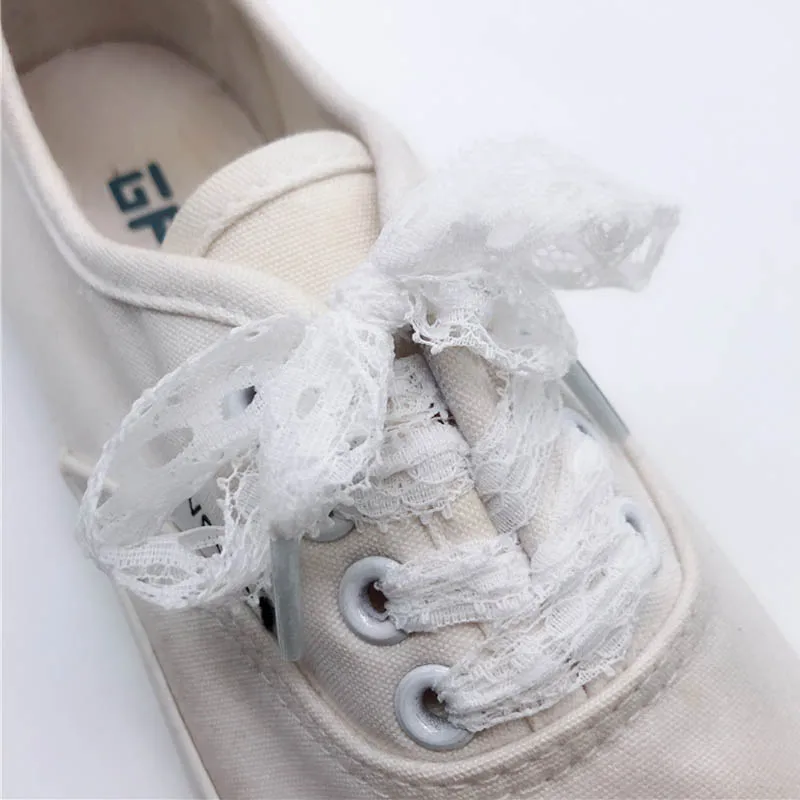 1Pair Girl Special Lace Shoelaces Personality Style Canvas Shoelace Black White Brown Eastic Beautiful Transparent Laces Leisure