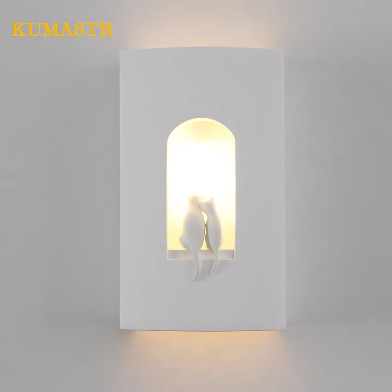 Гипсовый настенный светильник для кошек, светильник для детей, прикроватный светильник для спальни, настенный светильник для лестницы, современный настенный светильник с гравировкой для кошек
