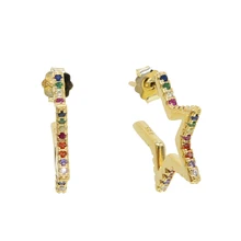 Новое поступление, Настоящее серебро 925 пробы, серьги в виде звезды с красочными фианитами, украшенные радугой, ювелирные изделия для свадьбы