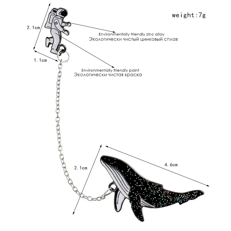 1 шт. хит, Мультяшные животные, киты, космическое пространство, броши с астронавтом, черная эмалированная булавка, кнопка, цепь, джинсовое пальто, булавки, значок, ювелирное изделие, подарок