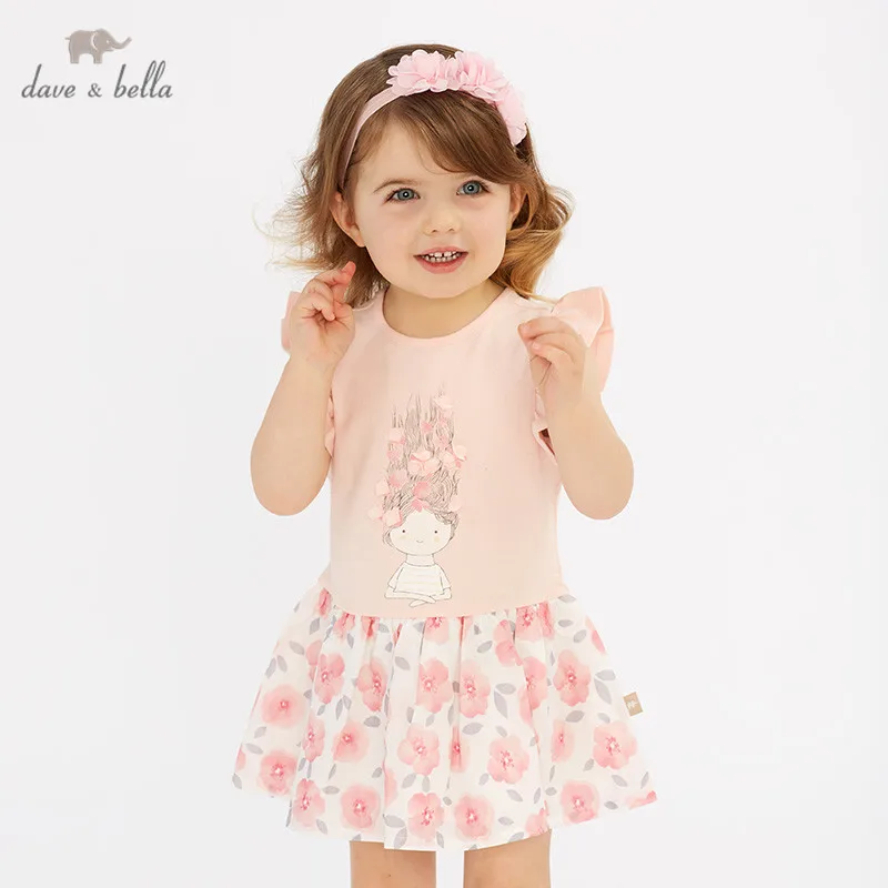 

DBZ10438 dave bella summer baby girl's princess cute floral print dress children fashion party dress kids infant lolita clothes