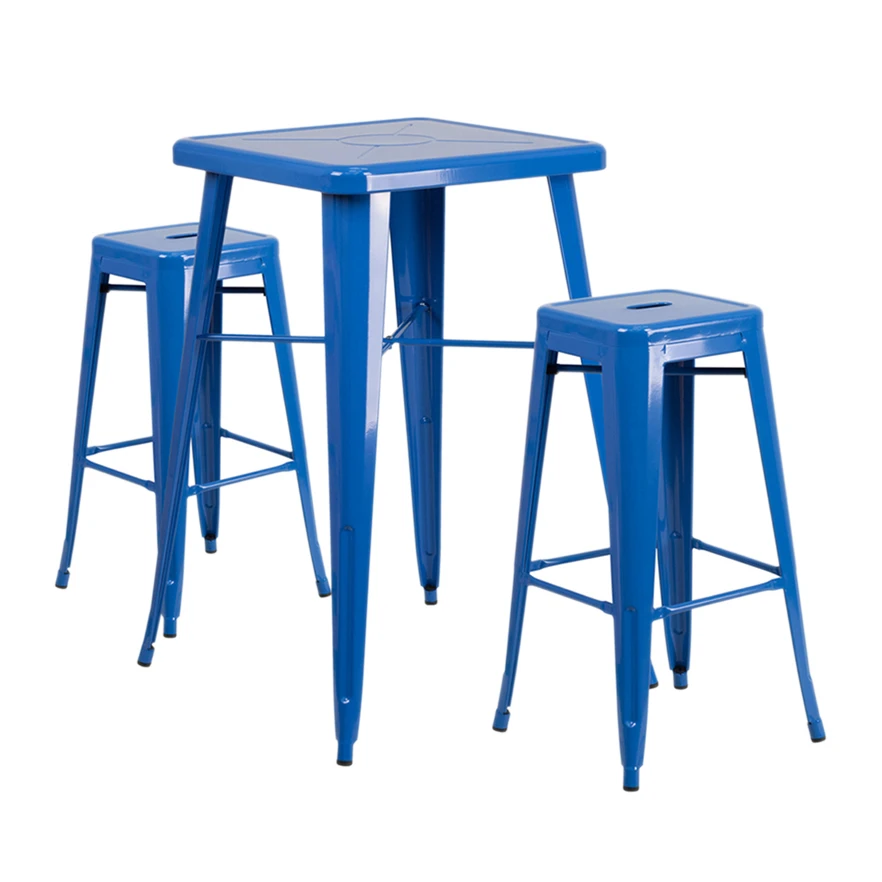 

Flash Furniture Blue Metal Indoor-Outdoor Bar Table Set with 2 Backless Barstools