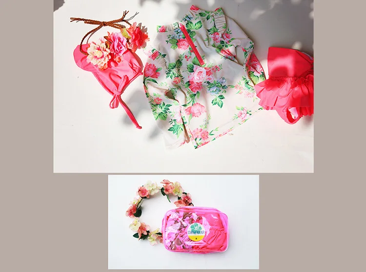 Купальный костюм для девочек с воротником в виде листьев лотоса; детский купальный костюм с цветочным рисунком; Летний Пляжный Купальник; детский купальный костюм с длинными рукавами для девочек; 351