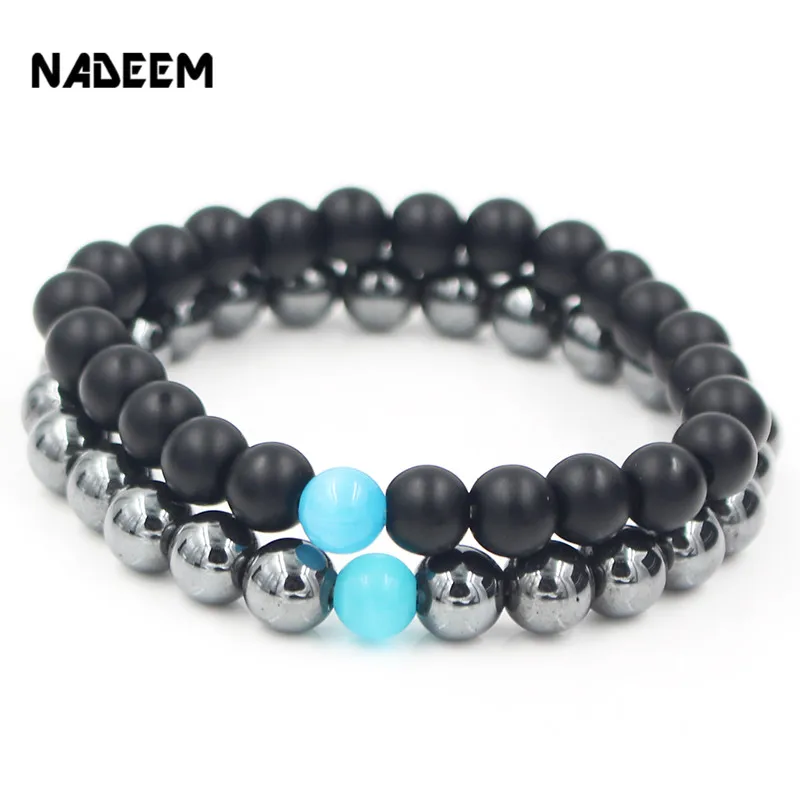 

NADEEM 8mm Opal,Black Matte & Hematite Stone Yoga Bead Bracelet Fashion Handmade Men Women's Stretch Bead Bracelet Jewelry
