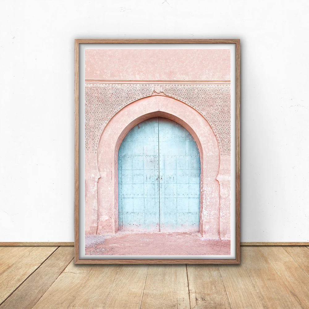 

Pink Poster Beach Cactus Landscape Canvas Painting Morocco Door Print Decoration Wall Pictures for Living Room Moroccan Decor