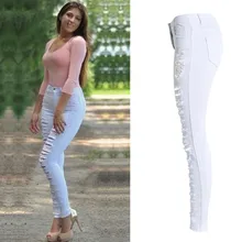 Сексуальная Женщин Высокой Талией Тощий Ripped Boyfriend Повседневная Slim Fit Прохладный Отверстие Деним Джинсы Эластичный Деним Брюки Карандаш