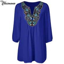 chesmono 2017 Summer Women Shirt Blouse Style Fashion Chiffon three quarter Sleeve Casual Top Embroidery pinup lady Tunic blouse