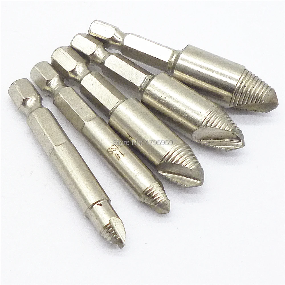 5pc HSS Screw Extractor Remover Drill Tool Set 1/4"(6.35MM) Hex Shank