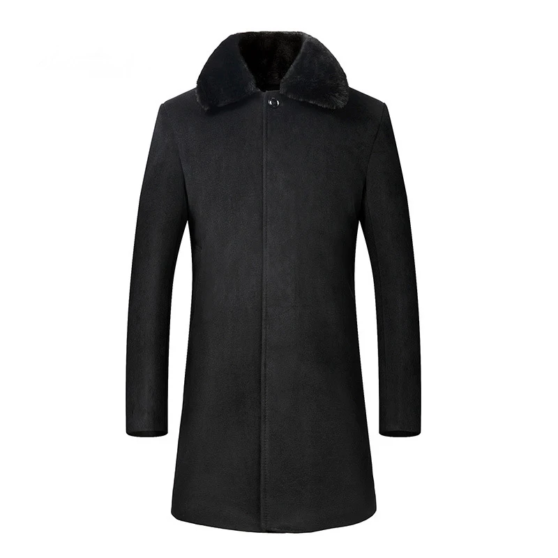 

2018 Winter New Casual Extra Long Mens Coats Thicken Warm Fur Collar Cashmere Men