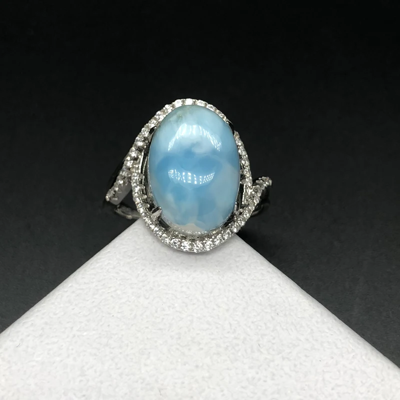 Натуральный Овальный 10*14 мм 6.5ct драгоценный камень кольца larimar кольцо из стерлингового серебра 925 пробы ювелирные украшения Лучший Подарок на годовщину для женщин