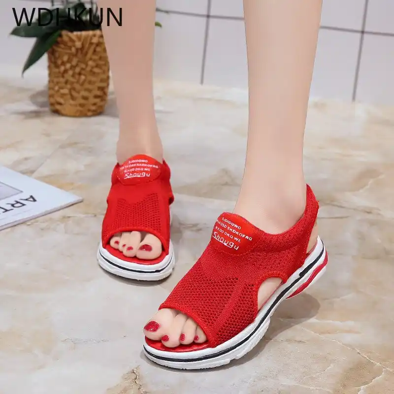 ladies red walking sandals