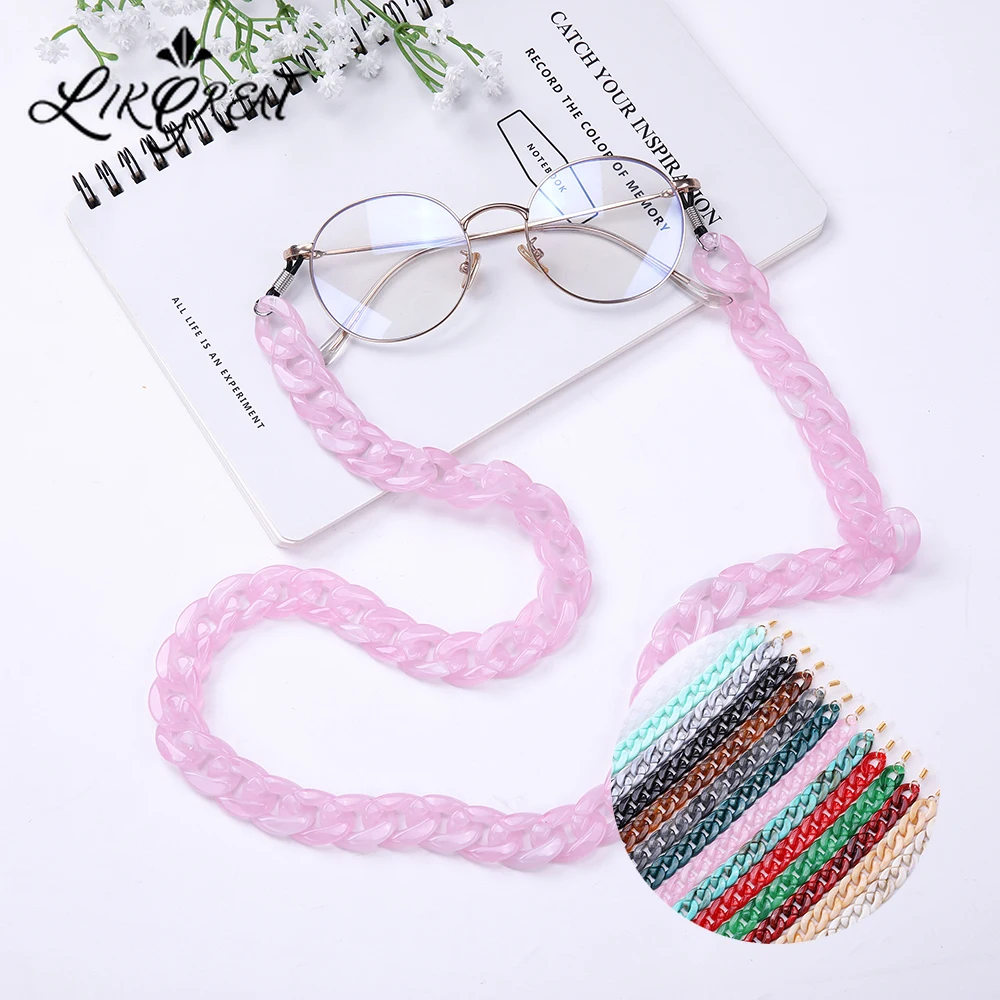 

LIKGREAT 74cm Pink Blue Wide Acrylic Glasses Chain Sunglasses Lanyards Straps Women Men Fashion Reading Eyeglasses Accessories