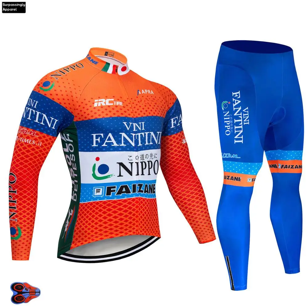 2019 Велоспорт вини команда Джерси 9D велосипед брюки набор Мужские Ropa Ciclismo осень с длинным рукавом велосипедный жакет Оранжевый одежда для