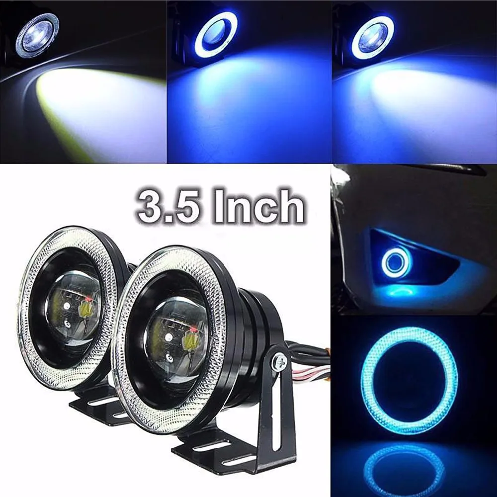 LED Angel Eyes Fog Light Projector Lens Kit With Halogen Light Driving ...