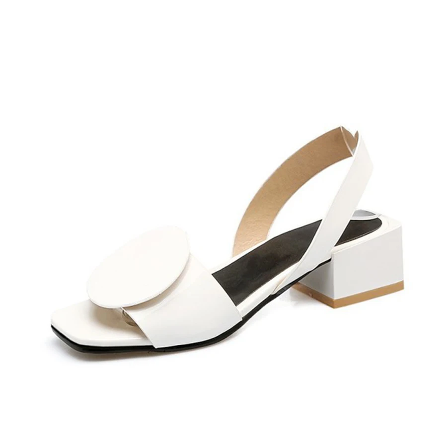 Элегантные женские босоножки; креативные туфли на среднем каблуке с геометрическим украшением; удобная женская обувь без шнуровки; модная женская обувь; большие размеры 40-43 - Цвет: Белый
