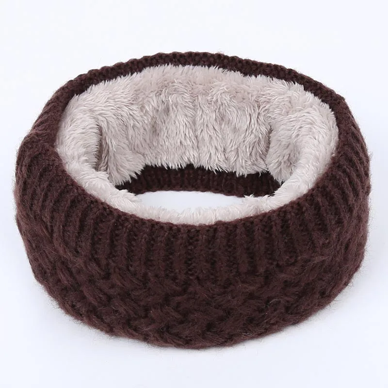 Winter new children's knitted bib men's outdoor warm scarf ladies velvet comfort fabric thickening unisex slouchy beanie hijabs - Цвет: Coffee