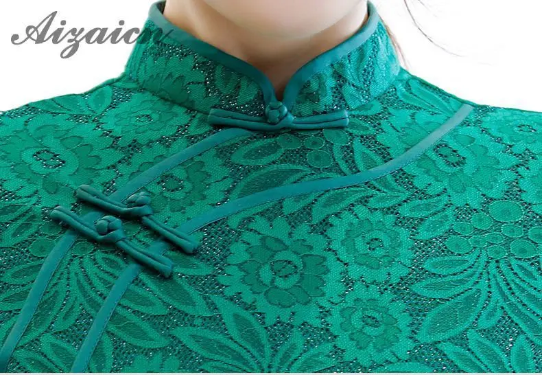 Новые зеленые кружевные традиционные китайское платье Для женщин летние пикантные Разделение короткий рукав Cheongsam Тонкий элегантный